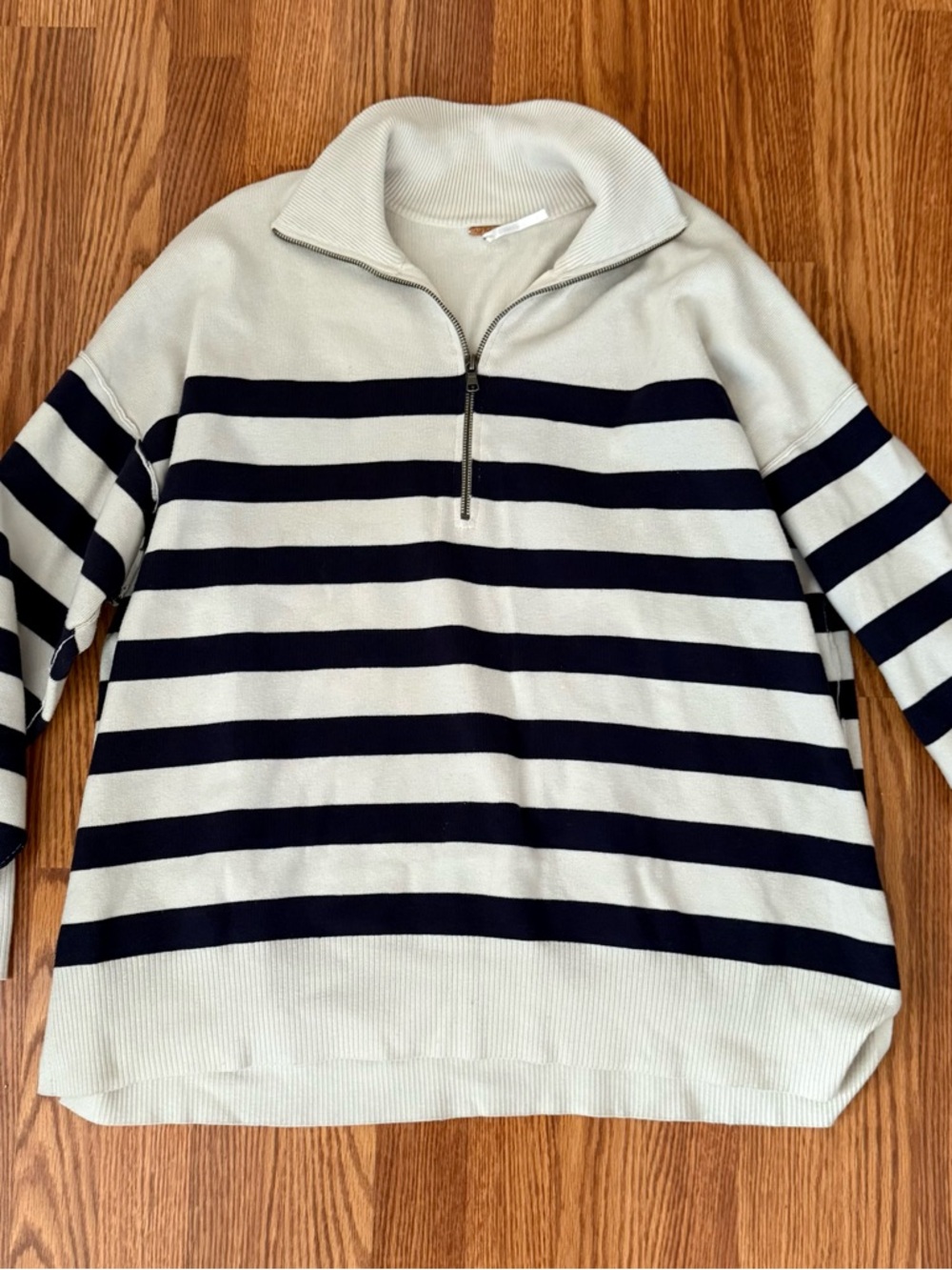 Free People Striped Half-Zip Sweater in Ivory and Navy